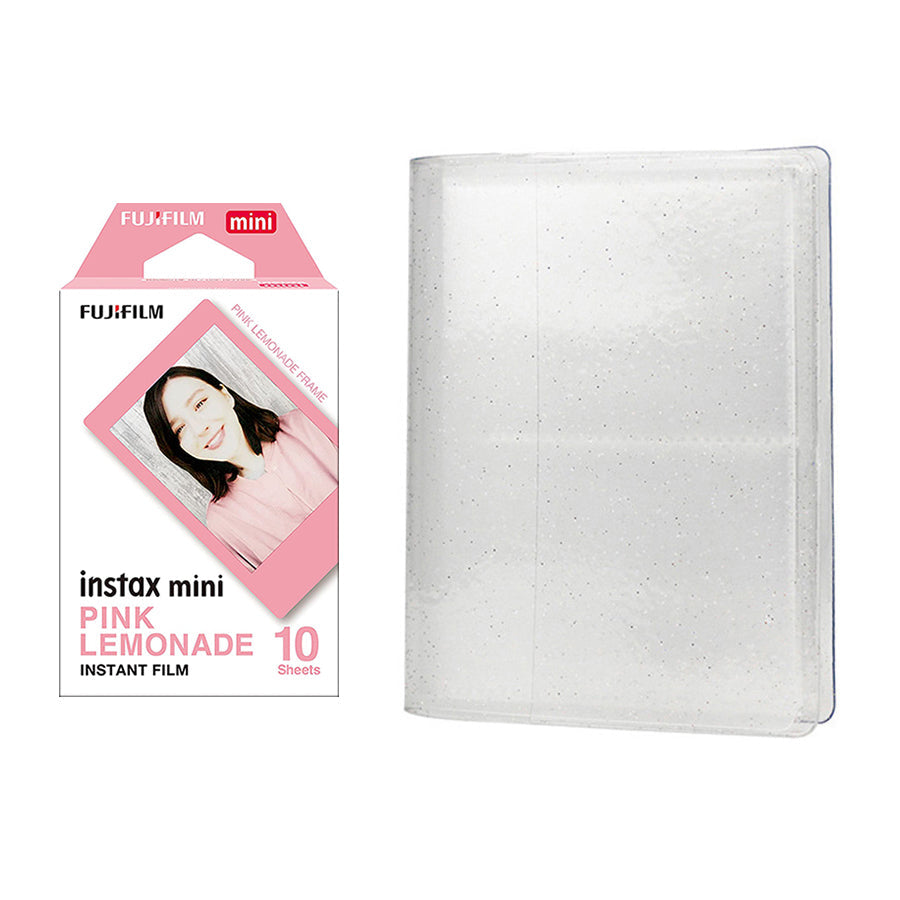 Fujifilm Instax Mini 10X1 pink lemonade Instant Film with 64-Sheets Album For Mini Film 3 inch (lce white)