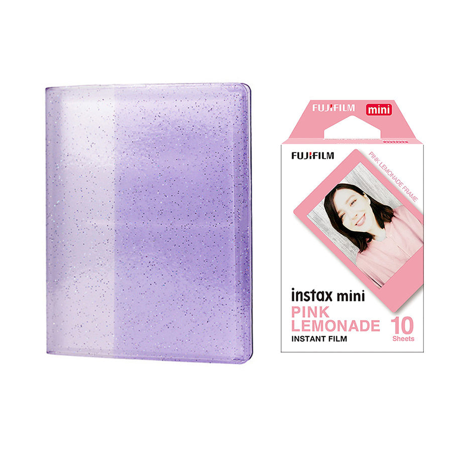 Fujifilm Instax Mini 10X1 pink lemonade Instant Film with 64-Sheets Album For Mini Film 3 inch (lilac purple)