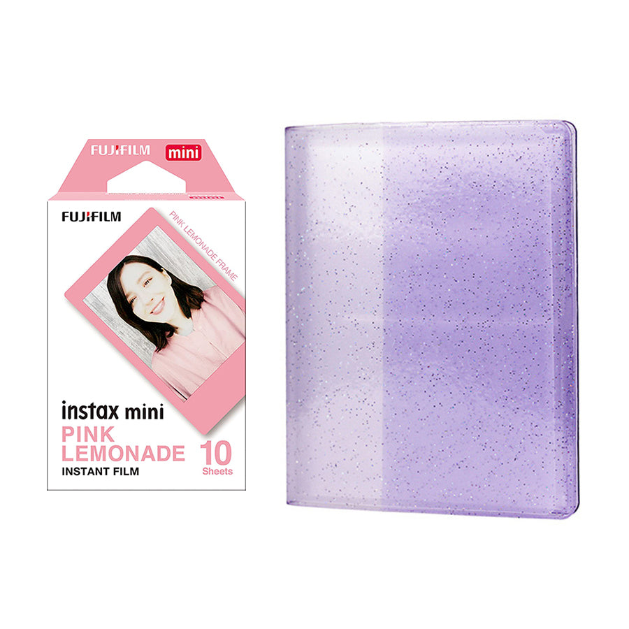 Fujifilm Instax Mini 10X1 pink lemonade Instant Film with 64-Sheets Album For Mini Film 3 inch (lilac purple)