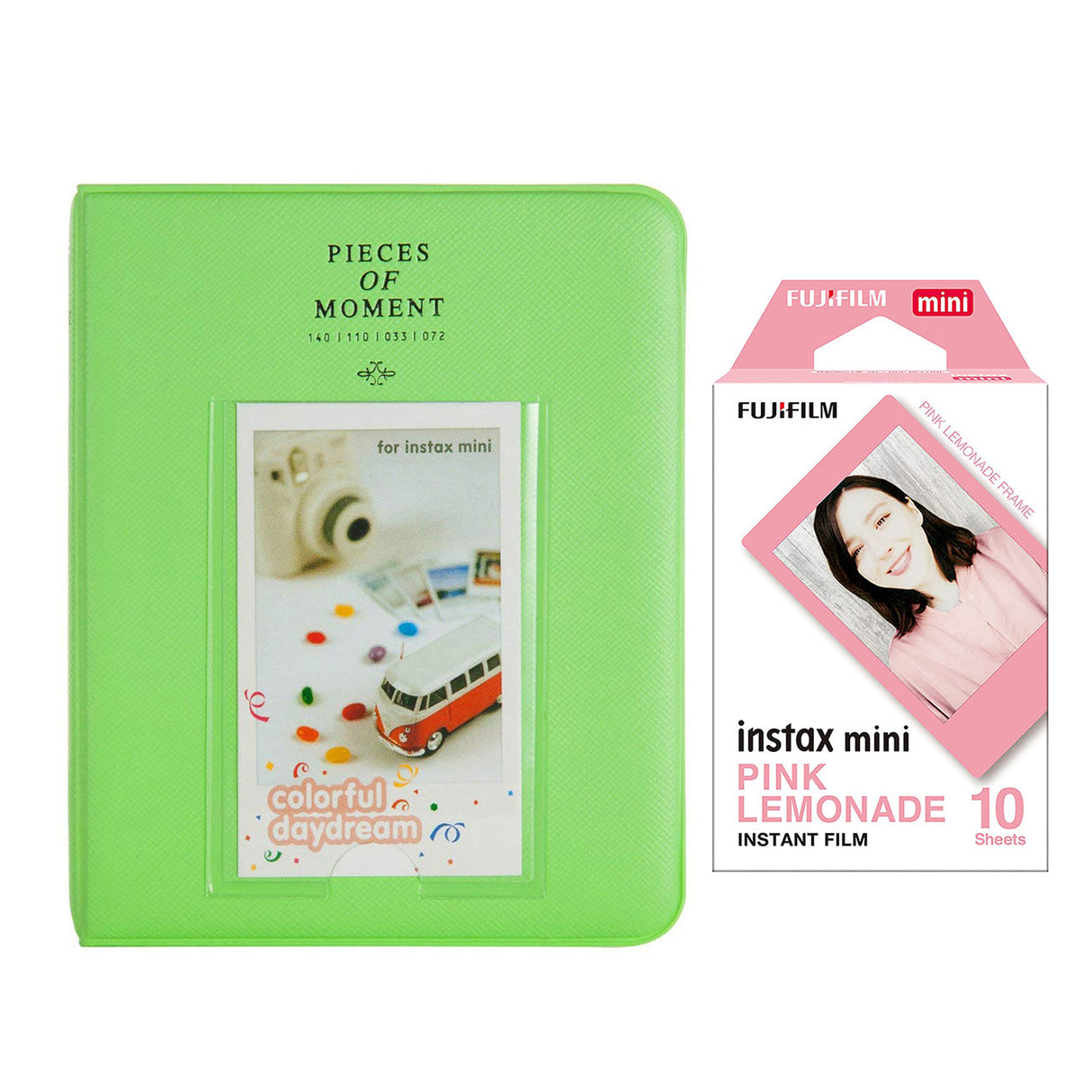 Fujifilm Instax Mini 10X1 pink lemonade Instant Film with Instax Time Photo Album 64 Sheets Lime green