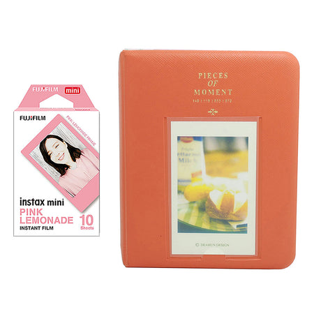 Fujifilm Instax Mini 10X1 pink lemonade Instant Film with Instax Time Photo Album 64 Sheets Orange