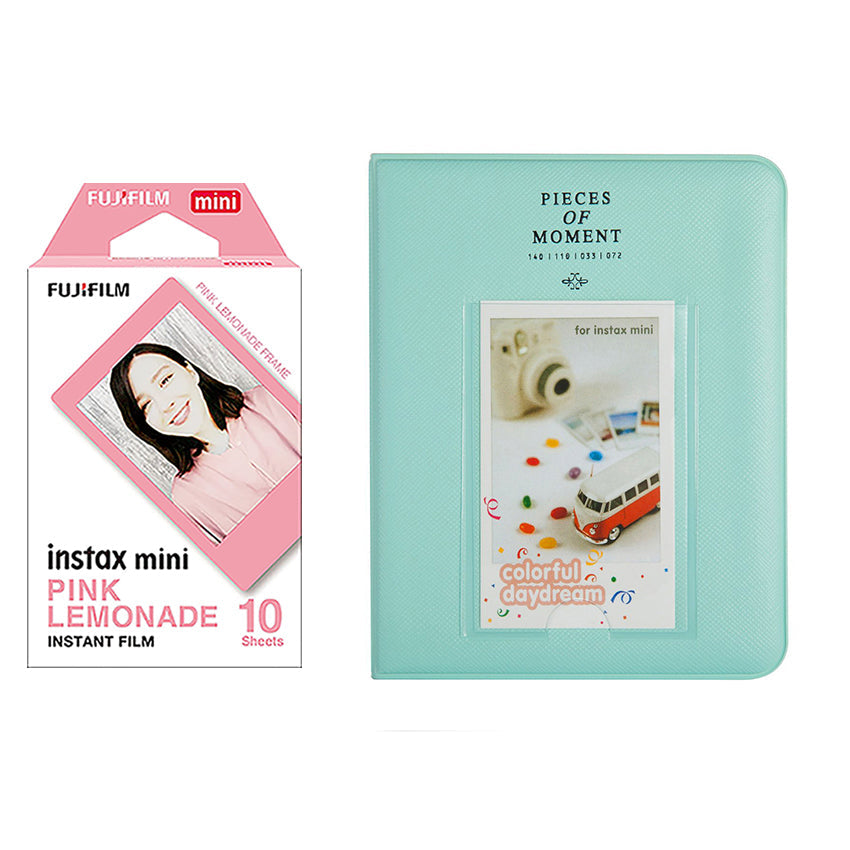 Fujifilm Instax Mini 10X1 pink lemonade Instant Film with Instax Time Photo Album 64 Sheets (ice blue)