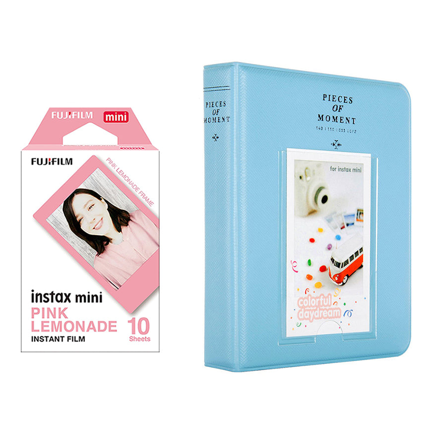 Fujifilm Instax Mini 10X1 pink lemonade Instant Film with Instax Time Photo Album 64 Sheets (sky blue)