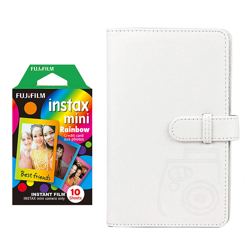 Fujifilm Instax Mini 10X1 rainbow Instant Film with 96-sheet Album for mini film (lce white)