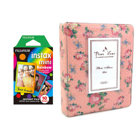 Fujifilm Instax Mini 10X1 rainbow Instant Film with Instax Time Photo Album 64 Sheets (Beautiful flower)