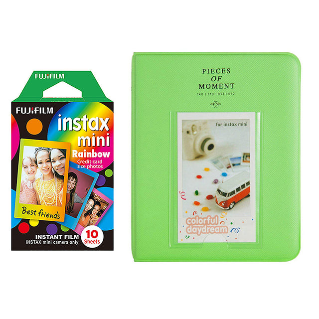 Fujifilm Instax Mini 10X1 rainbow Instant Film with Instax Time Photo Album 64 Sheets Lime green