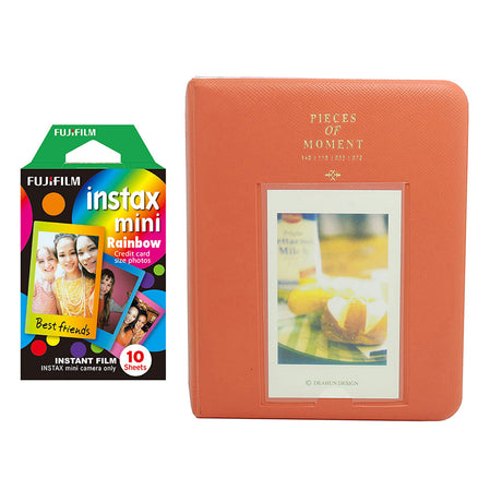 Fujifilm Instax Mini 10X1 rainbow Instant Film with Instax Time Photo Album 64 Sheets Orange