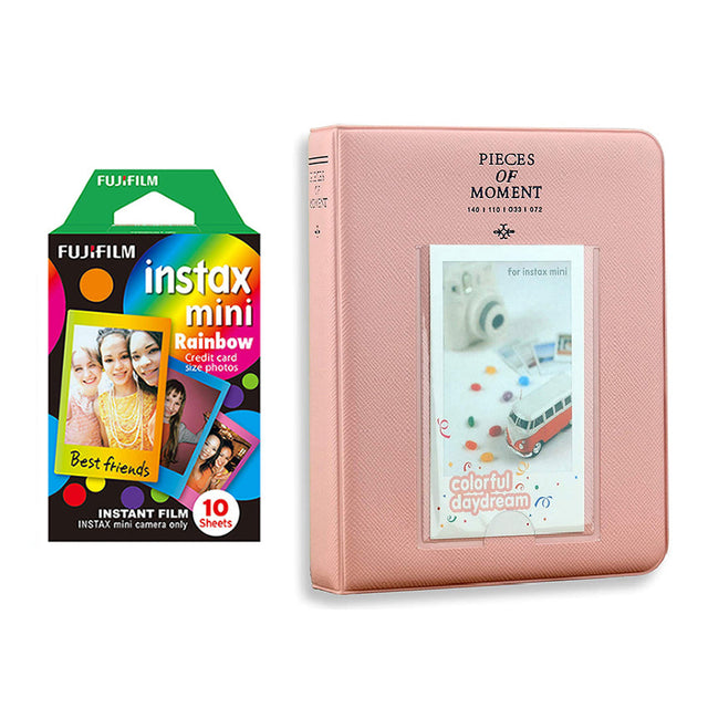 Fujifilm Instax Mini 10X1 rainbow Instant Film with Instax Time Photo Album 64 Sheets Blush pink