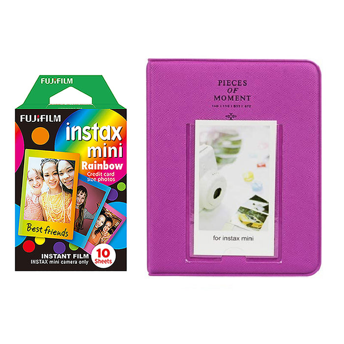 Fujifilm Instax Mini 10X1 rainbow Instant Film with Instax Time Photo Album 64 Sheets (grape purple)