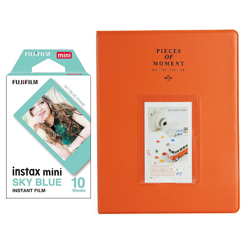 Fujifilm Instax Mini 10X1 sky blue Instant Film With 128-sheet Album for mini film (orange)