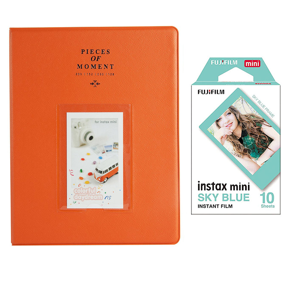 Fujifilm Instax Mini 10X1 sky blue Instant Film With 128-sheet Album for mini film (orange)