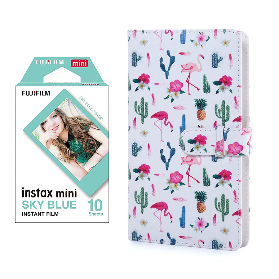 Fujifilm Instax Mini 10X1 sky blue Instant Film with 96-sheet Album for mini film  (Flamingo catus)