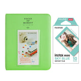 Fujifilm Instax Mini 10X1 sky blue Instant Film with Instax Time Photo Album 64 Sheets Lime green