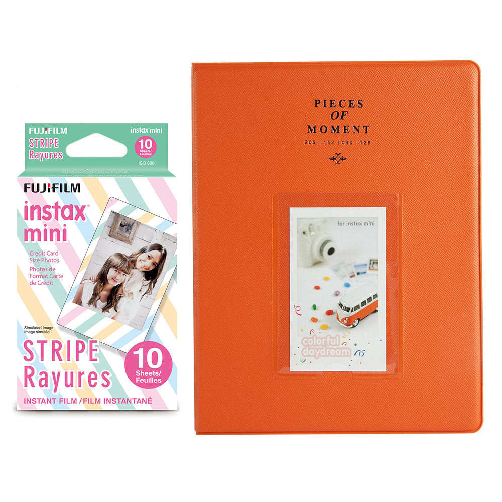 Fujifilm Instax Mini 10X1 stripe   Instant Film With 128-sheet Album for mini film (orange)