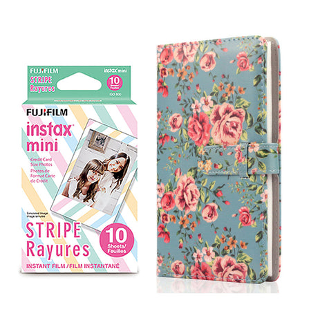 Fujifilm Instax Mini 10X1 stripe Instant Film with 96-sheet Album for mini film Blue rose