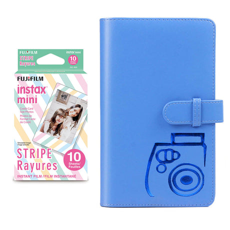 Fujifilm Instax Mini 10X1 stripe Instant Film with 96-sheet Album for mini film Cobalt blue