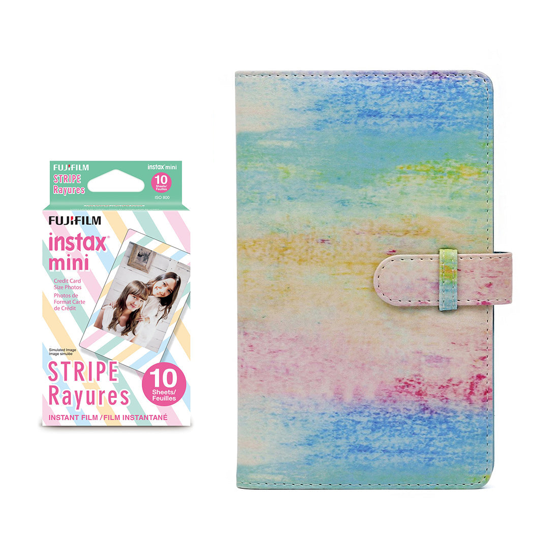 Fujifilm Instax Mini 10X1 stripe Instant Film with 96-sheet Album for mini film (Watercolor)