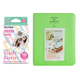Fujifilm Instax Mini 10X1 stripe Instant Film with Instax Time Photo Album 64 Sheets Lime green