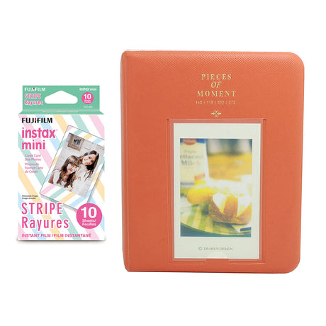 Fujifilm Instax Mini 10X1 stripe Instant Film with Instax Time Photo Album 64 Sheets Orange