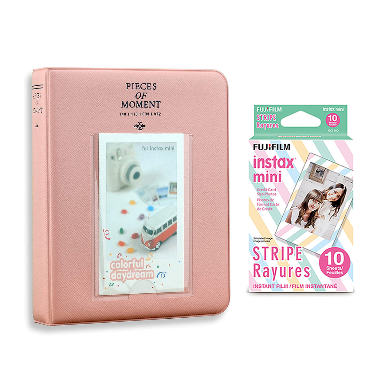 Fujifilm Instax Mini 10X1 stripe Instant Film with Instax Time Photo Album 64 Sheets Blush pink