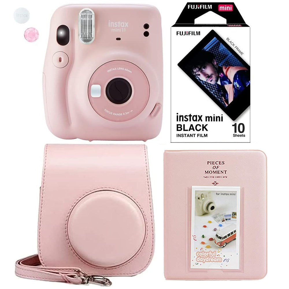 Fujifilm Instax Mini 11 Blush Pink Instant Camera Plus Case, Photo Album and Fujifilm Character 10 Films Black