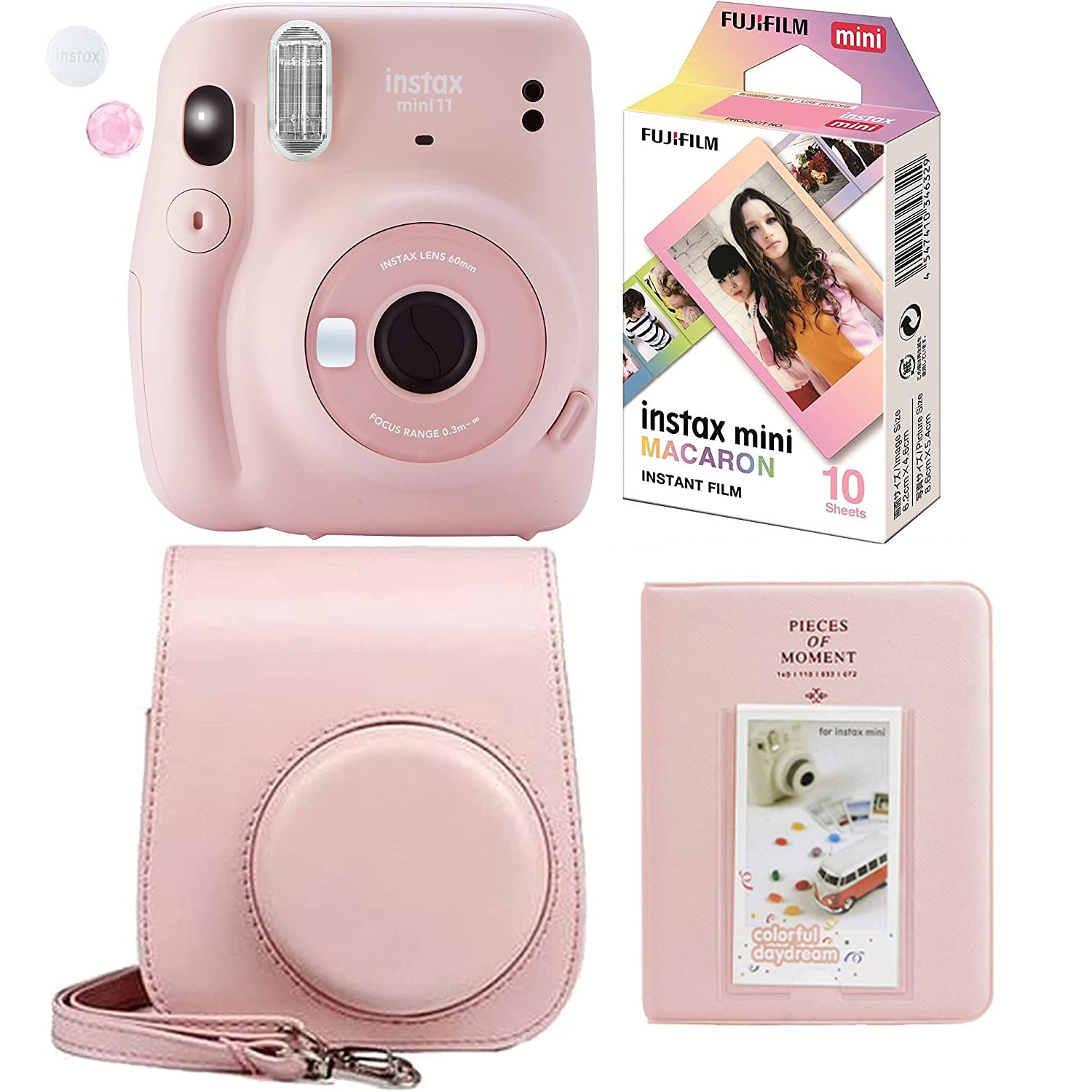Fujifilm Instax Mini 11 Blush Pink Instant Camera Plus Case, Photo Album and Fujifilm Character 10 Films (Macaron)
