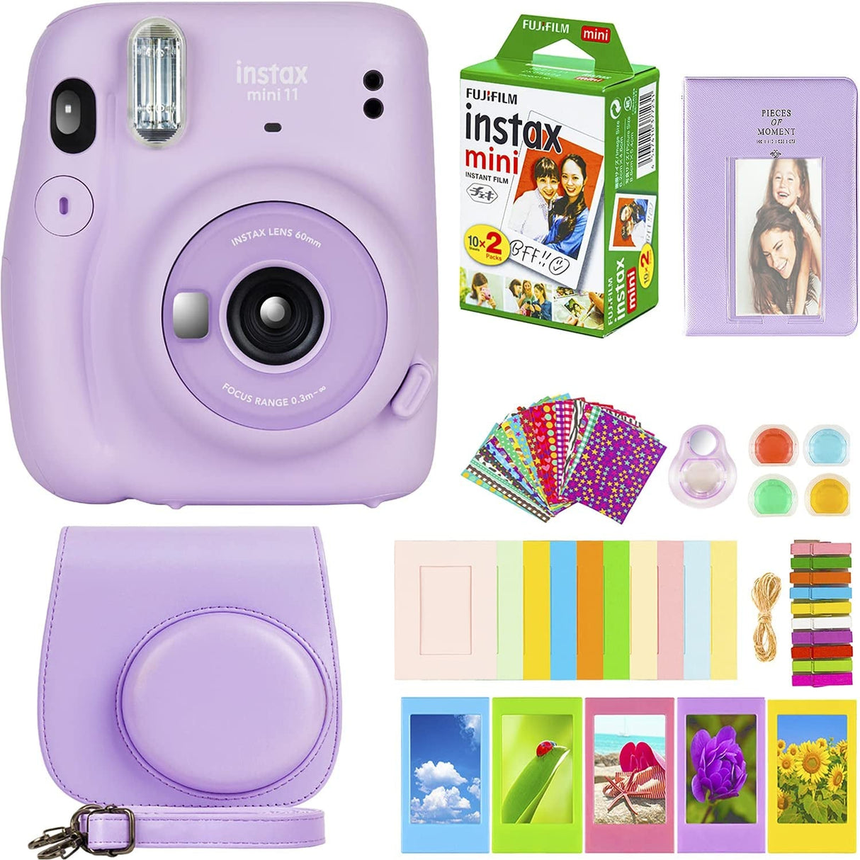 Fujifilm Instax Mini 11 Camera with Fujifilm Instant Mini Film (20 Sheets) Bundle with Deals Number One Accessories Including Carrying Case, Color Filters, Photo Album, Stickers + More
