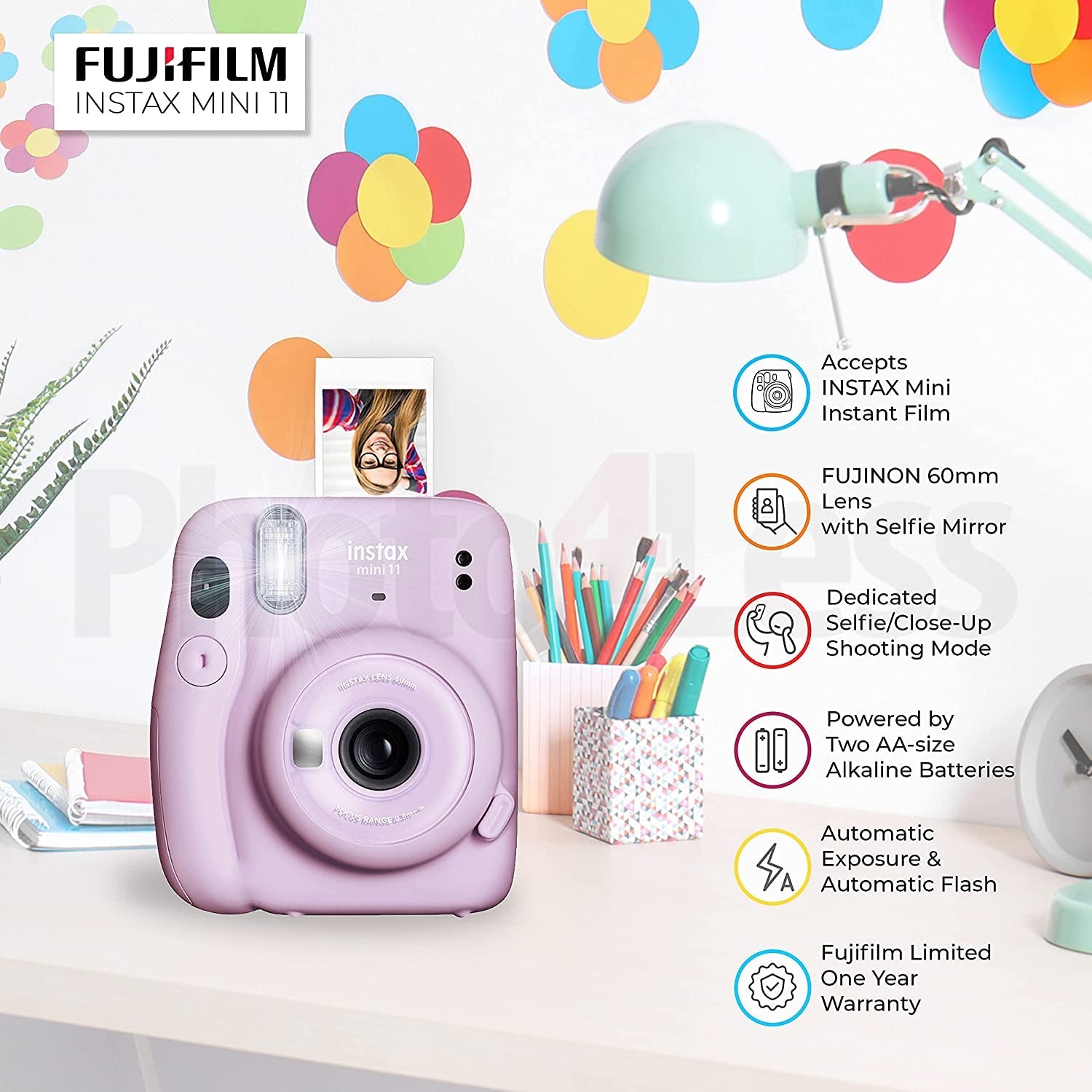 Fujifilm Instax Mini 11 Instant Camera Lilac Purple | Instax Mini Twin Pack Film | Glitter Photo Album Holds 64 Photos | Groovy Case