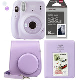 Fujifilm Instax Mini 11 Lilac Purple Instant Camera Plus Case, Photo Album and Fujifilm Character 10 Films (Monochrome)