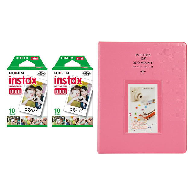 Fujifilm Instax Mini 2 Pack 10 Sheets Instant Film With 128-sheet Album for mini film (FLAMINGO PINK)