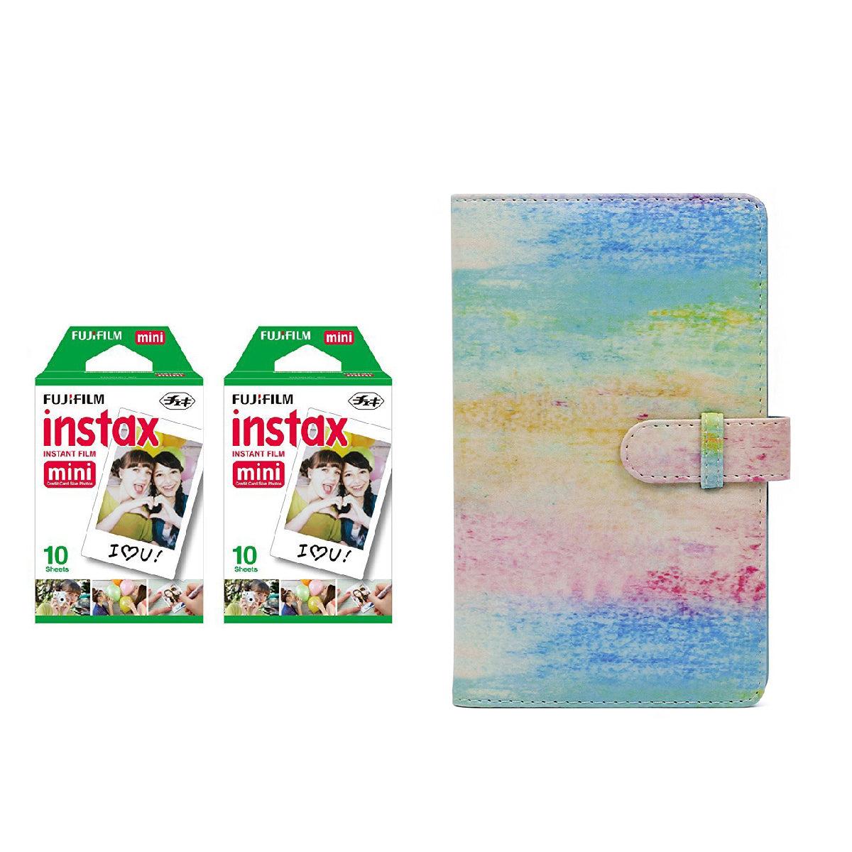 Fujifilm Instax Mini 2 Pack 10 Sheets Instant Film with 96-sheet Album for mini film (Watercolor)