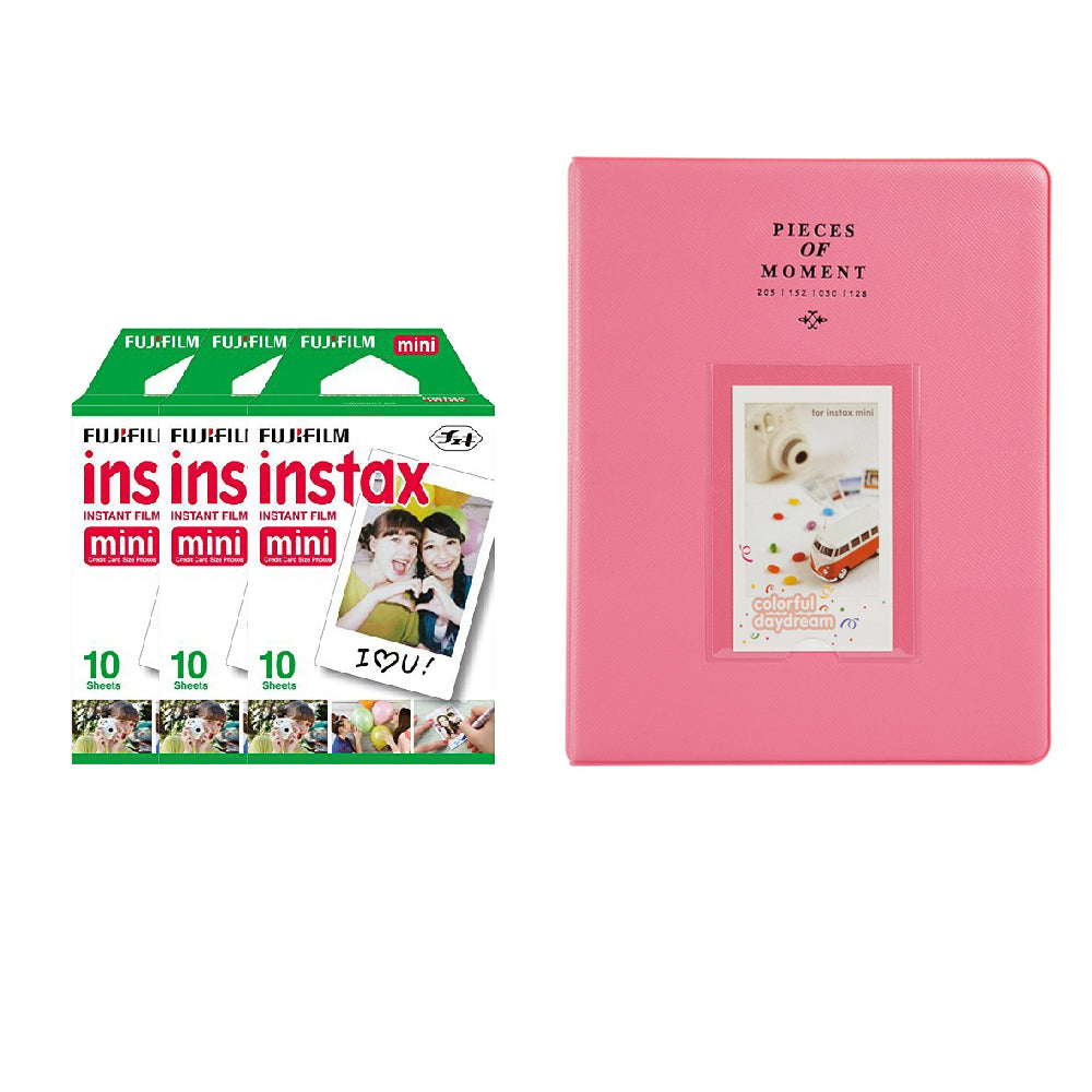 Fujifilm Instax Mini 3 Pack 10 Sheets Instant Film With 128-sheet Album for mini film (FLAMINGO PINK)