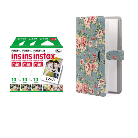 Fujifilm Instax Mini 3 Pack 10 Sheets Instant Film with 96-sheet Album for mini film Blue rose