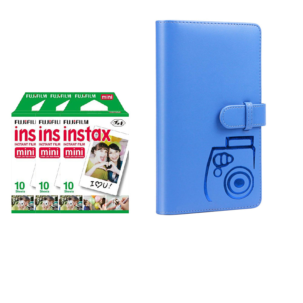 Fujifilm Instax Mini 3 Pack 10 Sheets Instant Film with 96-sheet Album for mini film Cobalt blue