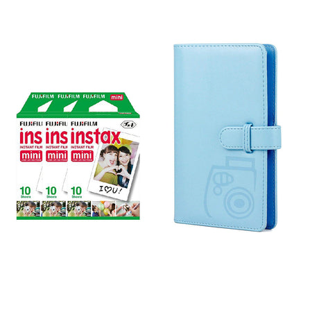 Fujifilm Instax Mini 3 Pack 10 Sheets Instant Film with 96-sheet Album for mini film Sky blue