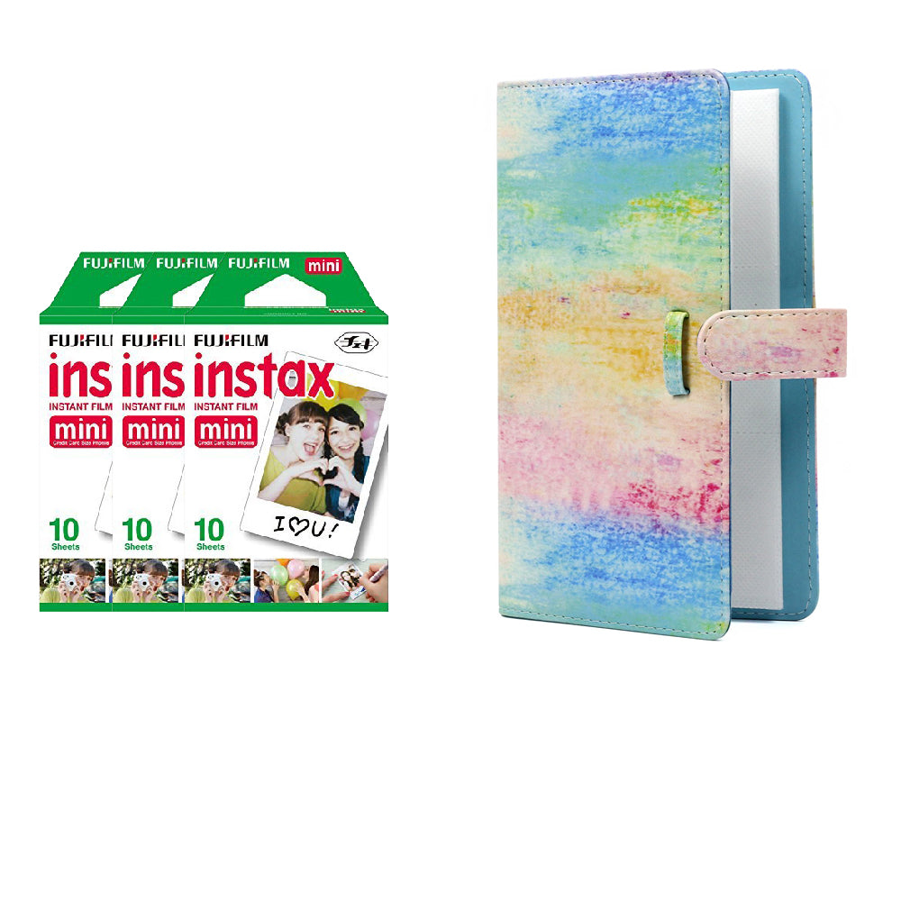 Fujifilm Instax Mini 3 Pack 10 Sheets Instant Film with 96-sheet Album for mini film (Watercolor)