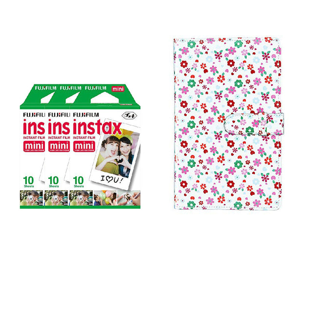 Fujifilm Instax Mini 3 Pack of 10 Sheets Instant Film with Instax Time Photo Album 64-Sheets (Flower)