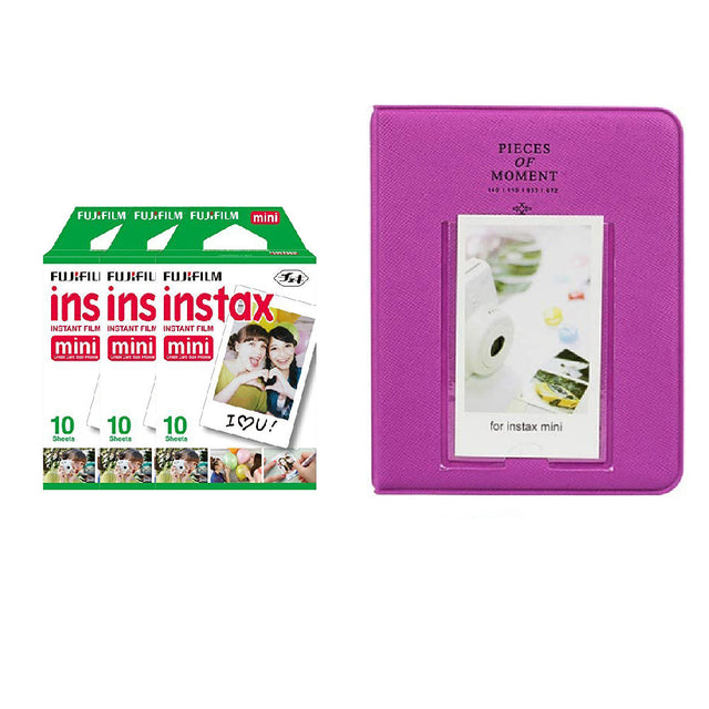 Fujifilm Instax Mini 3 Pack of 10 Sheets Instant Film with Instax Time Photo Album 64-Sheets (Grape Purple)