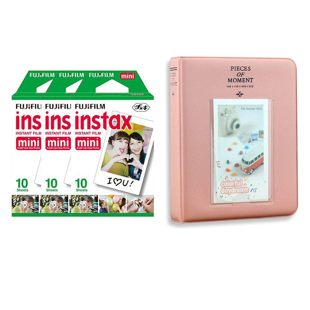 Fujifilm Instax Mini 3 Pack of 10 Sheets Instant Film with Instax Time Photo Album 64-Sheets Blush pink