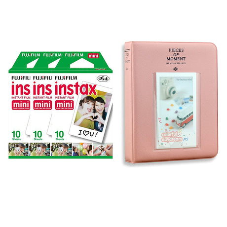 Fujifilm Instax Mini 3 Pack of 10 Sheets Instant Film with Instax Time Photo Album 64-Sheets Blush pink