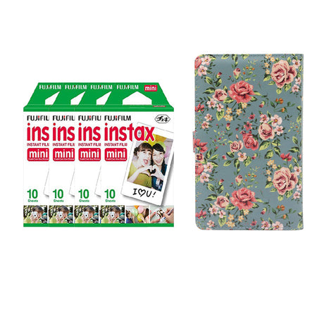 Fujifilm Instax Mini 4 Pack 10 Sheets Instant Film with 96-sheet Album for mini film Blue rose