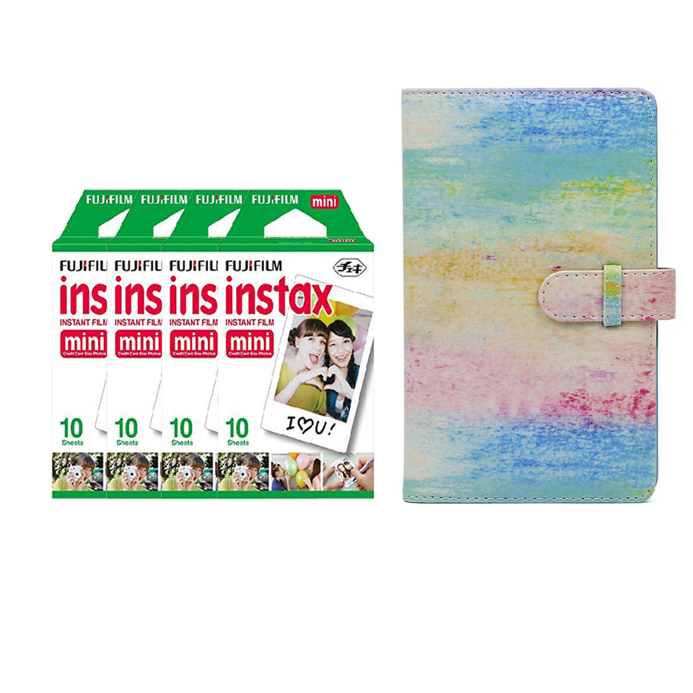 Fujifilm Instax Mini 4 Pack 10 Sheets Instant Film with 96-sheet Album for mini film (Watercolor)