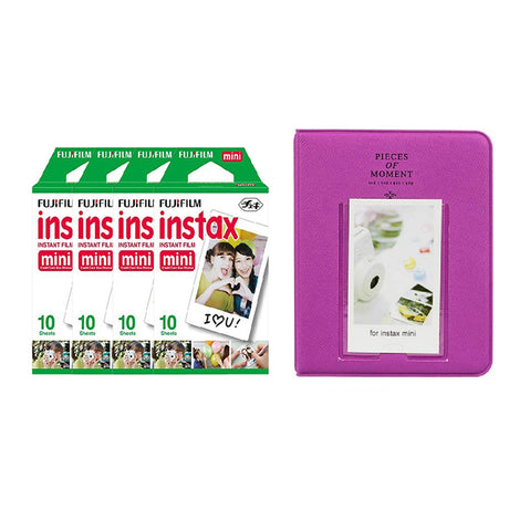 Fujifilm Instax Mini 4 Pack of 10 Sheets Instant Film with Instax Time Photo Album 64-Sheets (Grape Purple)