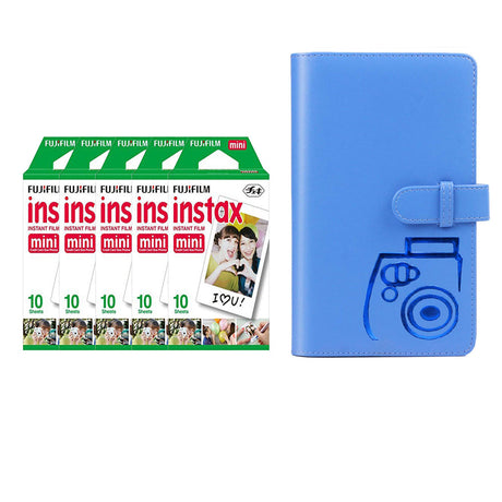 Fujifilm Instax Mini 5 Pack 10 Sheets Instant Film with 96-sheet Album for mini film Cobalt blue