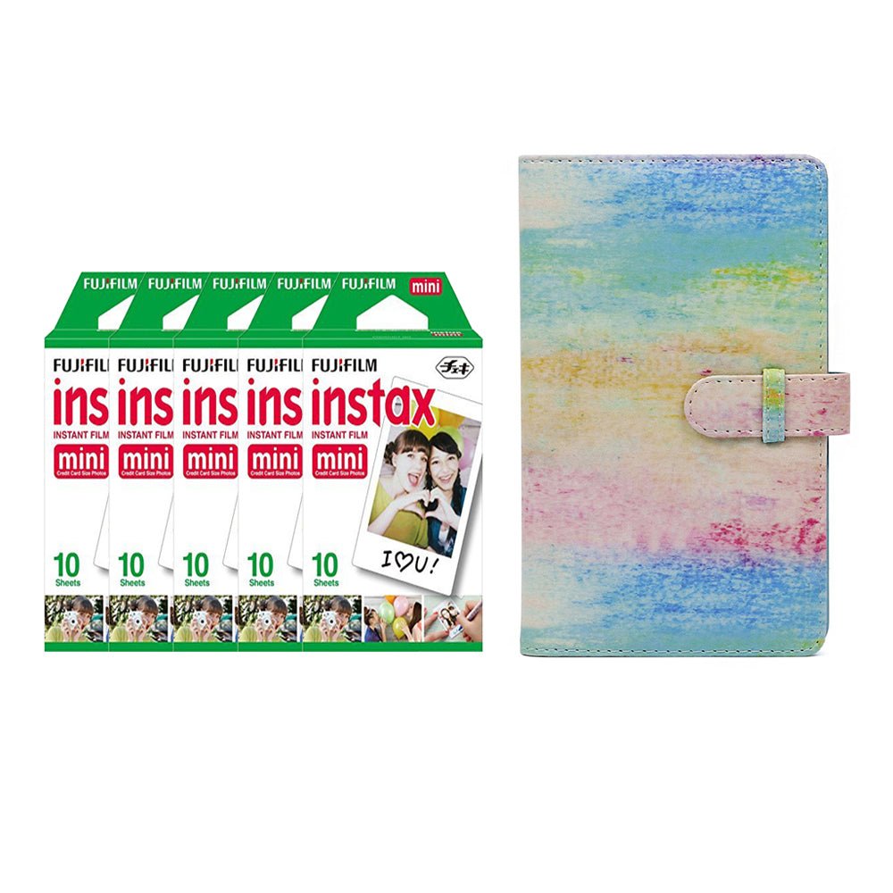 Fujifilm Instax Mini 5 Pack 10 Sheets Instant Film with 96-sheet Album for mini film (Watercolor)