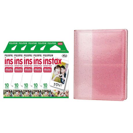 Fujifilm Instax Mini 5 Pack of 10 Sheets Instant Film with 64-Sheets Album For Mini Film 3 inch Blush pink