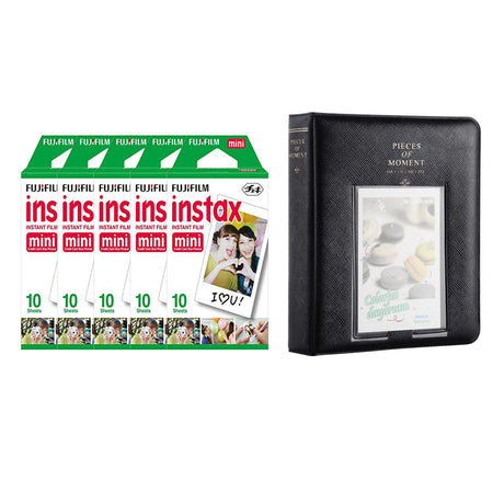 Fujifilm Instax Mini 5 Pack of 10 Sheets Instant Film with Instax Time Photo Album 64-Sheets charcoal gray