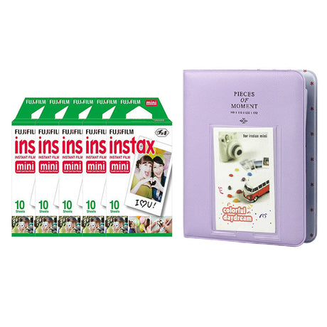 Fujifilm Instax Mini 5 Pack of 10 Sheets Instant Film with Instax Time Photo Album 64-Sheets Lilac purple