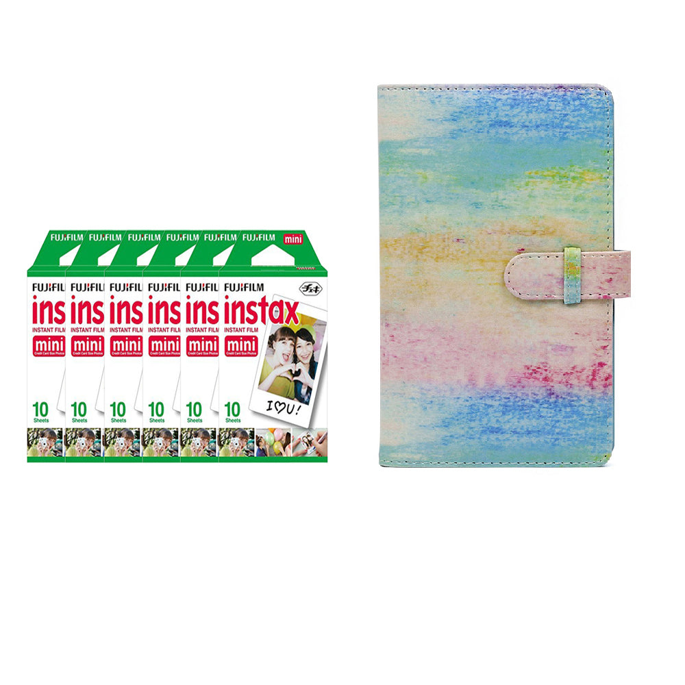 Fujifilm Instax Mini 6 Pack 10 Sheets Instant Film with 96-sheet Album for mini film (Watercolor)