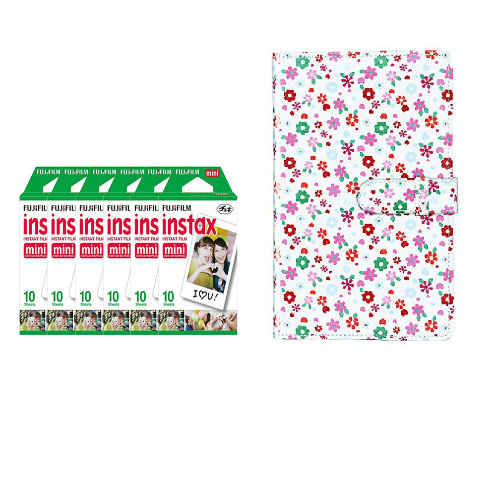 Fujifilm Instax Mini 6 Pack of 10 Sheets Instant Film with Instax Time Photo Album 64-Sheets (Flower)